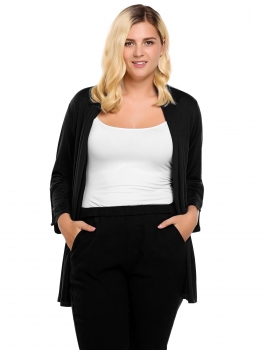 

Black Plus Size 3"4 Split Sleeve Grommet Solid Open Front Cardigan, Multicolor