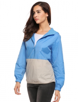 

Blue gray Hooded Patchwork Lightweight Cycling Active Zipper Jacket, Multicolor