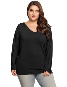 

Black Plus Size V-Neck Long Sleeve Solid Casual Tops, Multicolor