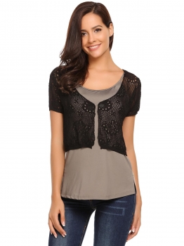 

Black Front Open Short Floral Hollow Out Short Shrug Jackets, Multicolor