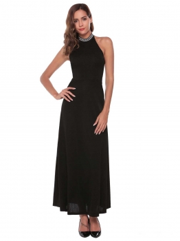 

Black Diamonds Halter Sleeveless Solid Backless Pleated Maxi Dress, Multicolor