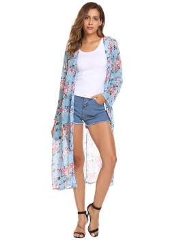

Light blue Long Sleeve Floral Chiffon Smock, Multicolor