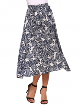 

Blue Elastic High Waist Printed Midi Skirt, Multicolor