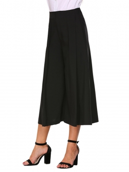 

Black Pleated Front Wide Leg Loose Capri Culottes Pants with Pockets, Multicolor