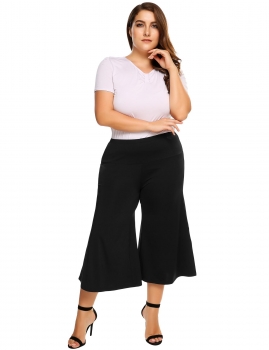 

Black Plus Size High Waist Solid Capri Flare Pants, Multicolor