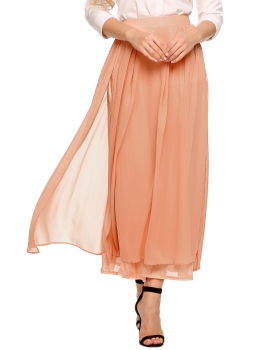 

Apricot High Waist Solid Split Beach Chiffon Maxi Skirt, Multicolor