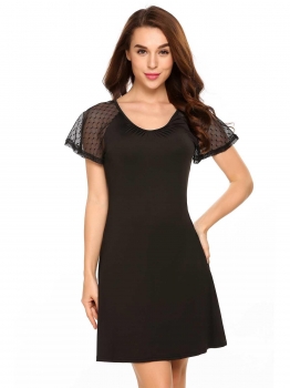 

Black O-Neck Raglan Sleeve Mesh Patchwork Dress, Multicolor