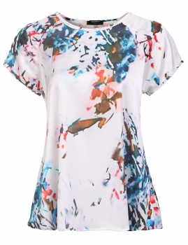 

White Print Round Neck Short Sleeve Summer T-Shirts, Multicolor
