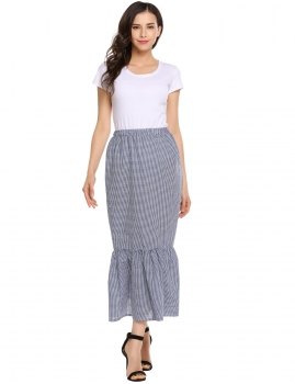 

Dark blue Plaid Ruffle High Elastic Waist Plaid Fishtail Maxi Skirt, Multicolor