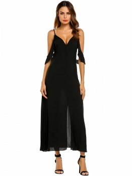 

Black Spaghetti Strap Solid Beach Maxi Dress, Multicolor