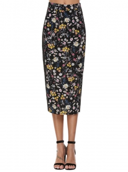 

Black Elastic High Waist Print Lace Patchwork Pencil Skirt, Multicolor