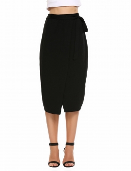 

Black Bandage Waist Split Package Hip Pencil Skirt, Multicolor