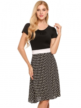 

Black Vintage Style High Waist Patchwork Casual Dress, Multicolor