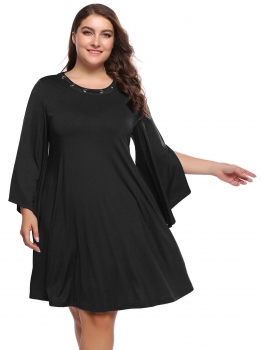 

Black Plus Size Long Sleeve Solid Shift Dress, Multicolor