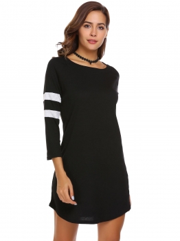 

Black 3"4 Sleeve Contrast Color T-Shirt Dress, Multicolor