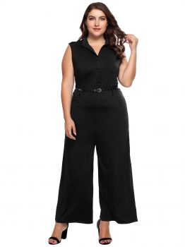 

Black Plus Size V-Neck Sleeveless Wide Leg Jumpsuits, Multicolor