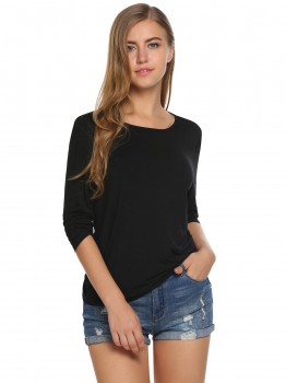 

Black Back Hollow O-Neck Long Sleeve Solid Tops, Multicolor