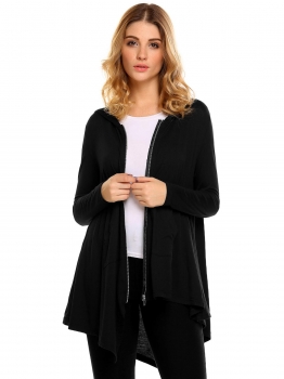 

Black Women Fashion Hoodie Long Sleeve Solid Zipper Asymmetric Tunic T-Shirt, Multicolor