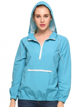 

Blue Hooded Loose Long Sleeve Solid Poncho Rain Coat, Multicolor