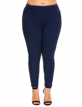 

Navy blue Plus Size High Waist Stretch Skinny Solid Pencil Pants, Multicolor