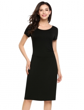 

Black Short Sleeve Solid Draped Sheath Dress, Multicolor