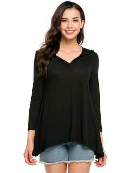 

Black Long Sleeve Solid Asymmetrical Hem Thin Fashion Hoodie, Multicolor
