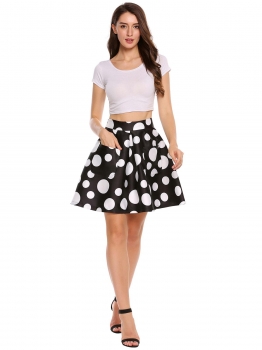 

Black Pleated Front Polka Dot Print Umbrella Skirts with Pocket, Multicolor