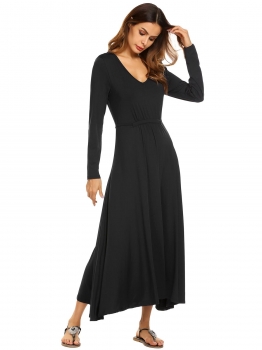 

Black Plunging V-Neck Long Sleeve Solid Side Split Maxi Long Dress, Multicolor