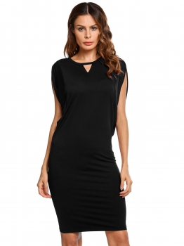

Black O-Neck Batwing Sleeve Solid Bodycon Dress, Multicolor