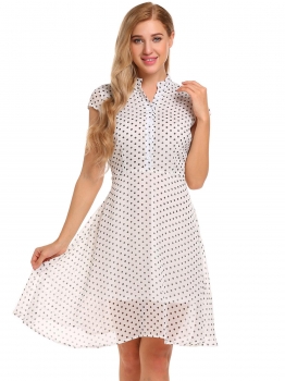 

White Cap Sleeve Polka Dot Fit and Flare Dress, Multicolor