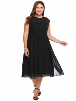 

Black Plus Size Ruffles Neck Split Chiffon Midi Dress, Multicolor