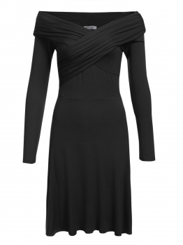 

Black Women Fashion V-Neck Long Sleeve Solid Loose Wrap Pleated Dress, Multicolor