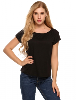 

Black Short Sleeve O-Neck Solid Straight Tops, Multicolor