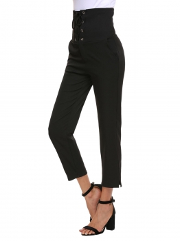 

Black High Waist Solid Slim Fit Ankle Pencil Pants with Pocket, Multicolor