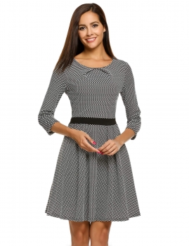 

Black 3"4 Sleeve Polka Dot Patchwork Skater Dress, Multicolor