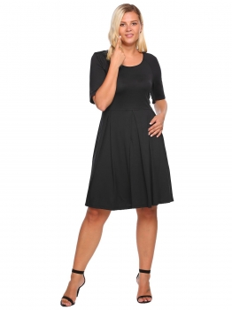 

Black Plus Size Half Sleeve Solid Round Neck Dress, Multicolor