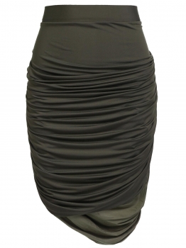

Army green Elastic Waist Ruched Mini Pencil Skirt Plus Size, Multicolor