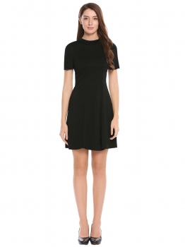 

Black Stand Collar Solid Slim Dress, Multicolor