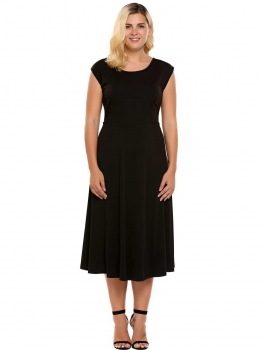 

Black Plus Size Vintage Style Sleeveless Swing Dress, Multicolor