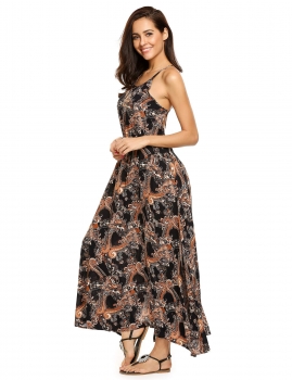 

Black Spaghetti Strap Backless Print Side Split Maxi Dress, Multicolor