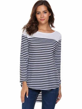 

Black Long Sleeve O Neck Striped Patchwork Loose Tops, Multicolor