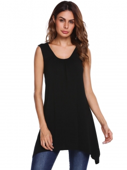 

Black Solid Ruched Scoop Neck Sleeveless Loose Tank Tops, Multicolor