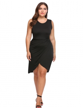 

Black Plus Size Sleeveless Cross Hem Dress, Multicolor