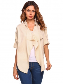 

Khaki Solid Roll Up 3"4 Sleeve Open Front Draped Irregular Hem Coats, Multicolor