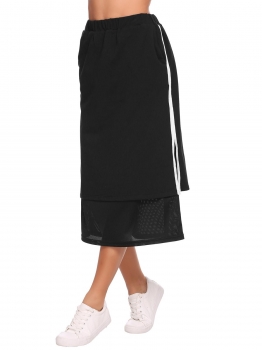

Black Elastic High Waist Patchwork Pencil Skirt, Multicolor