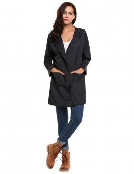 

Navy blue Hooded Long Sleeve Solid Pocket Drawstring Hem Coat, Multicolor