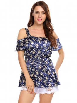 

Royal Blue Strap Ruffle Elastic Drawstring Waist A-Line Hem Tops, Multicolor