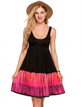 

Contrast Color Print Patchwork Sleeveless Mini Tank Dress, Multicolor