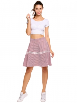 

Red High Waist Striped Short A Line Skirt, Multicolor