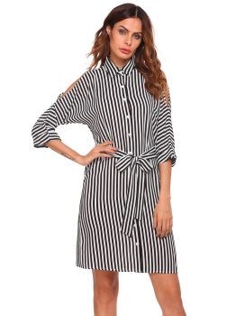 

Black Split Batwing Sleeve Loose Shirt Dress with Belt, Multicolor